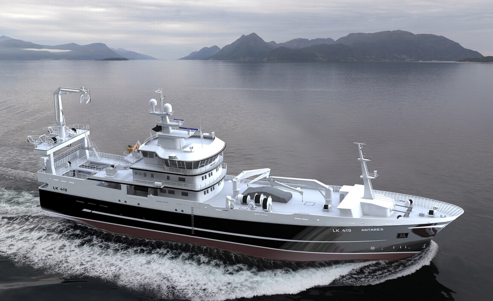 Pelagic trawler of ST-125 design, TBN Antares (computer rendering). Fig.: Skipsteknisk