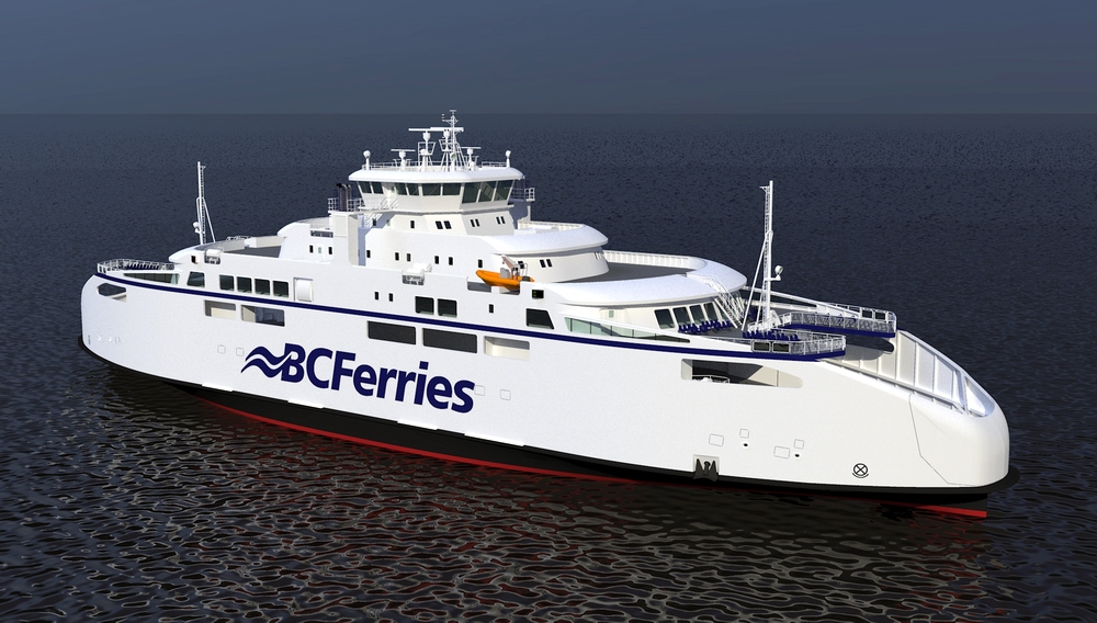 A computer rendering of an LNG driven ferry under construction for Canadian BC Ferries. Fig.: RMDC 