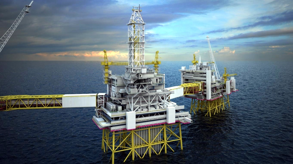 Johan Sverdrup offshore field platforms complex. The drilling platform - second from right. Fig.: Statoil