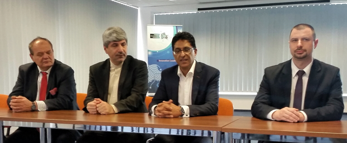 From the left: Zbigniew Brzezicki, deputy minister of maritime economy and inland navigation, Ramin Mehmanparast - ambassador of Iran to Poland, Vahid Tahery, president of the Board of Directors of the Polish-Iranian Chamber of Commerce and Sławomir Latos, CEO of the Nauta shiprepair yard. Photo: Piotr B. Stareńczak