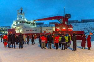 Welcoming Minik Arctica in the port of Nuuk. Photo: Royal Arctic Line