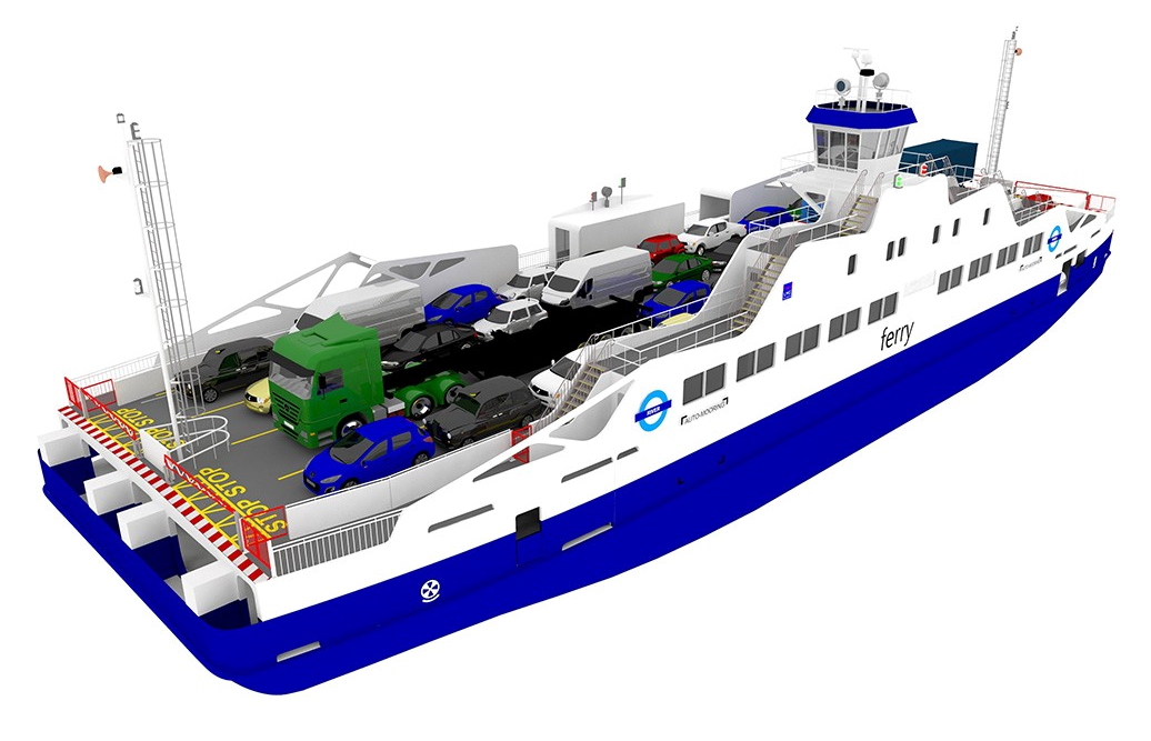 Computer rendering of the hybrid ferry on order from Remontowa Shipbuilding and destined for operation on the River Thames in London. Fig.: LMG Marin