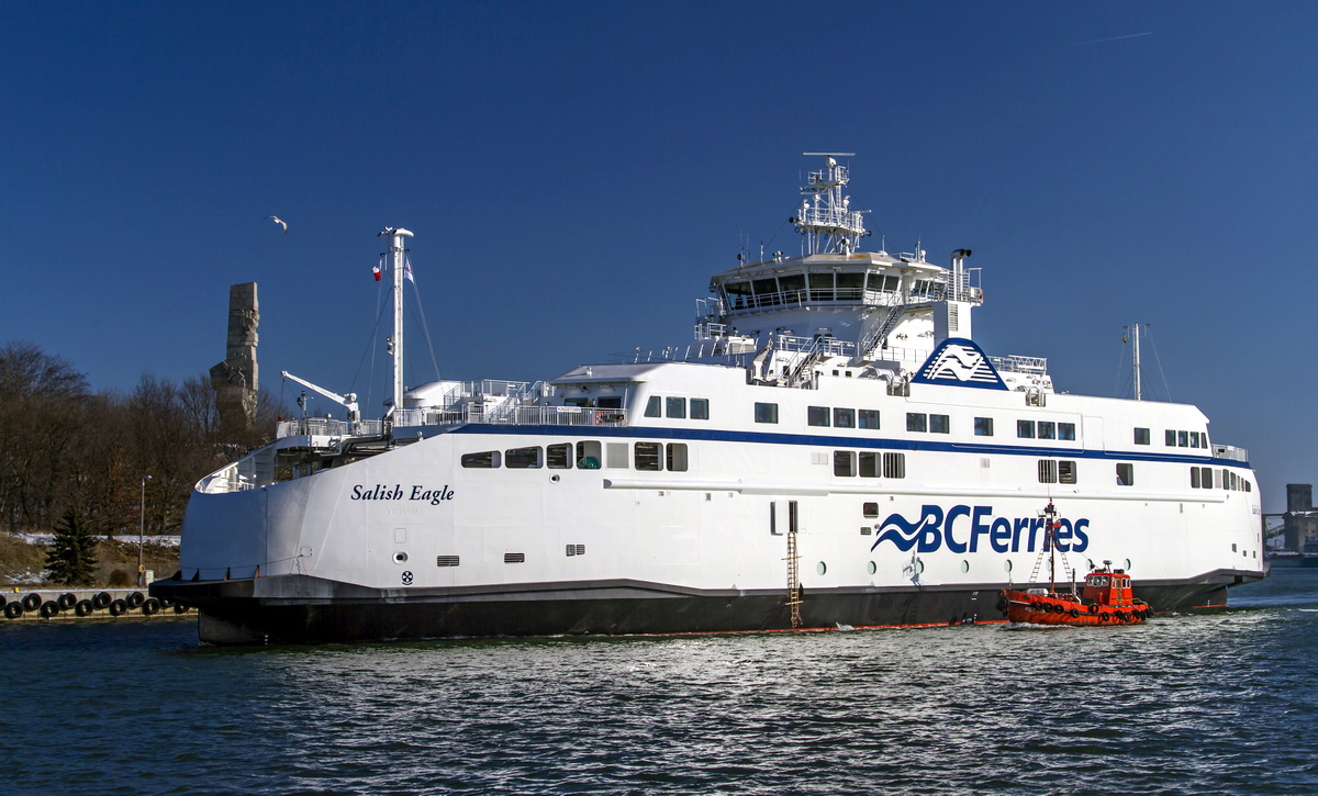 Salish Eagle, the second Salish Class LNG powered ferry departing the Remontowa Shipbuilding yard on February 11, 2017. Photo: Piotr B. Stareńczak