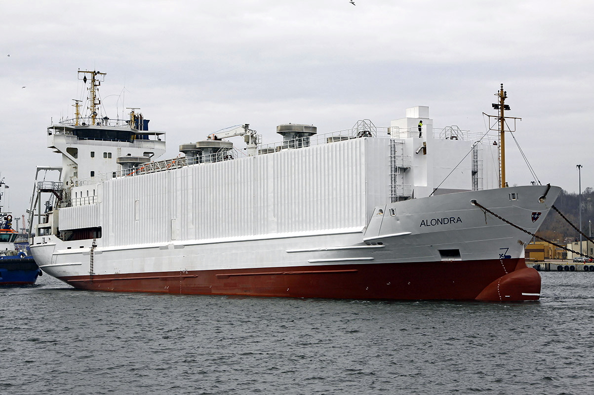 Alondra container ship partly converted to a livestock carrier