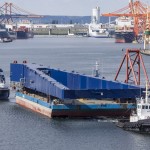 structures for Meyer Turku new Goliath gantry crane under tow, departing the port of Gdynia