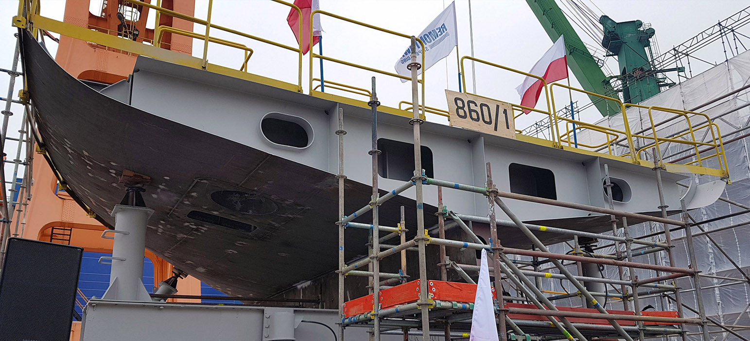 A keel of a modern navy tug boat laid at Remontowa Shipbuilding SA