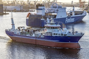 Aqua Tromoy departing the yard and the port of Gdynia on September 13, 2018.