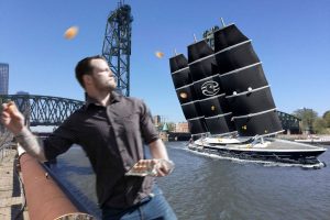 Header photo of Facebook event where Rotterdammers arrange to throw rotten eggs at Jeff Bezos' superyacht