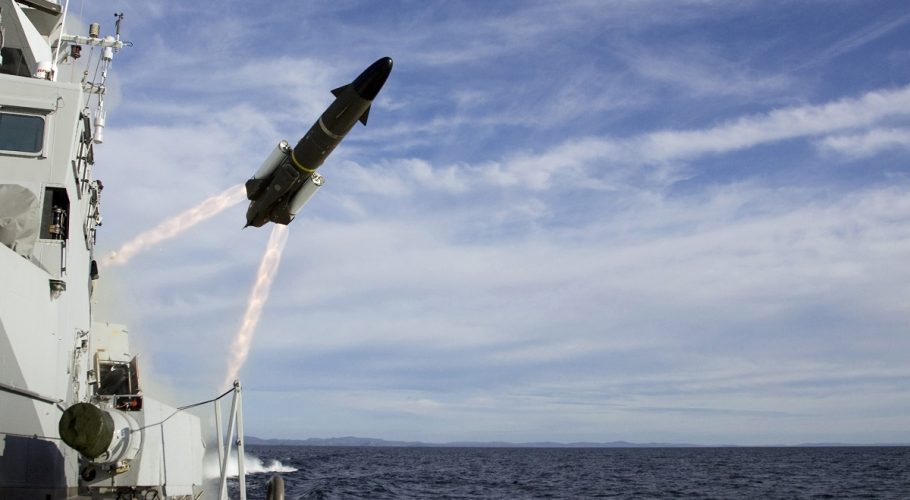 RBS 15 fired from Swedish Navy ship Gävle