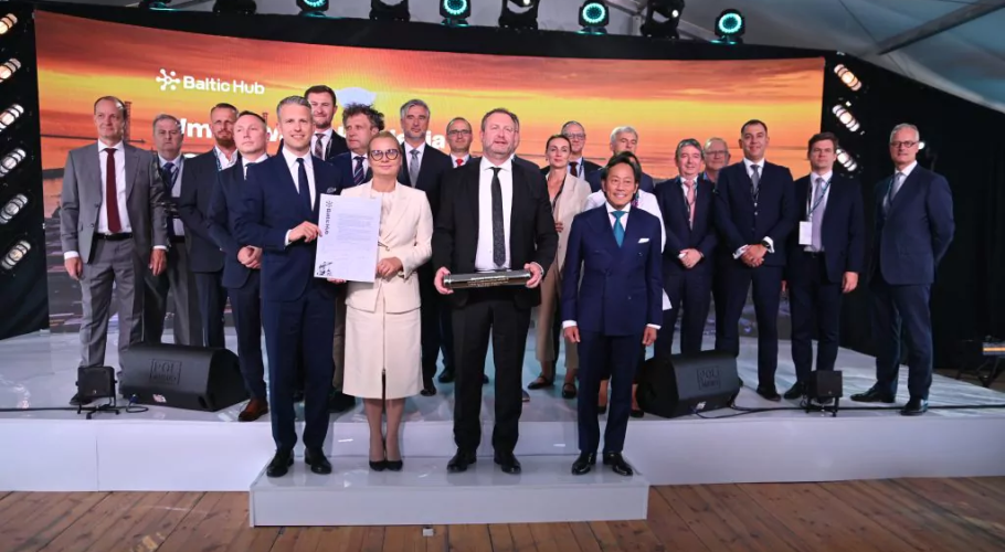 A cornerstone-laying ceremony at the Baltic Hub in the Port of Gdańsk