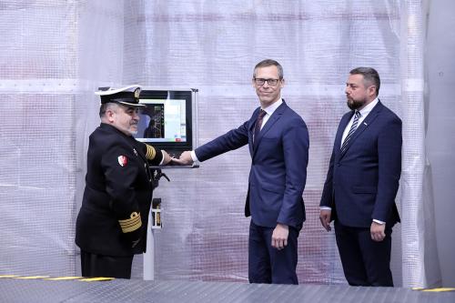 Sheet cutting ceremony for the construction of the first in a series of SIGINT-type ships