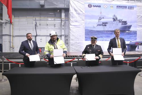 Sheet cutting ceremony for the construction of the first in a series of SIGINT-type ships