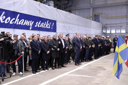 Sheet cutting ceremony for the construction of the first in a series of SIGINT-type ships