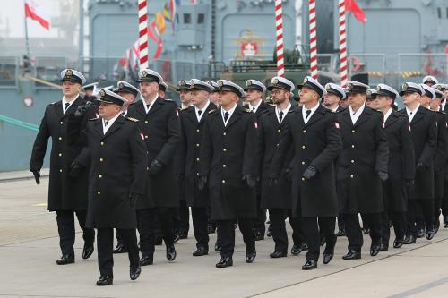 Flag-raising ceremony on ORP Albatros